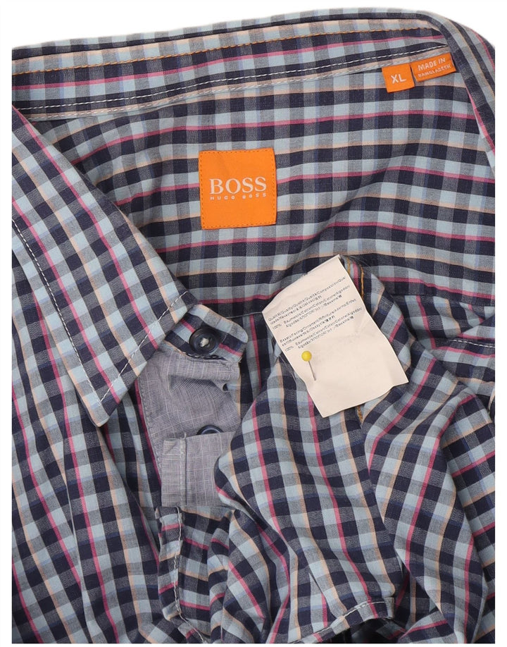 Hugo Boss herreskjorte XL blå ternet bomuld