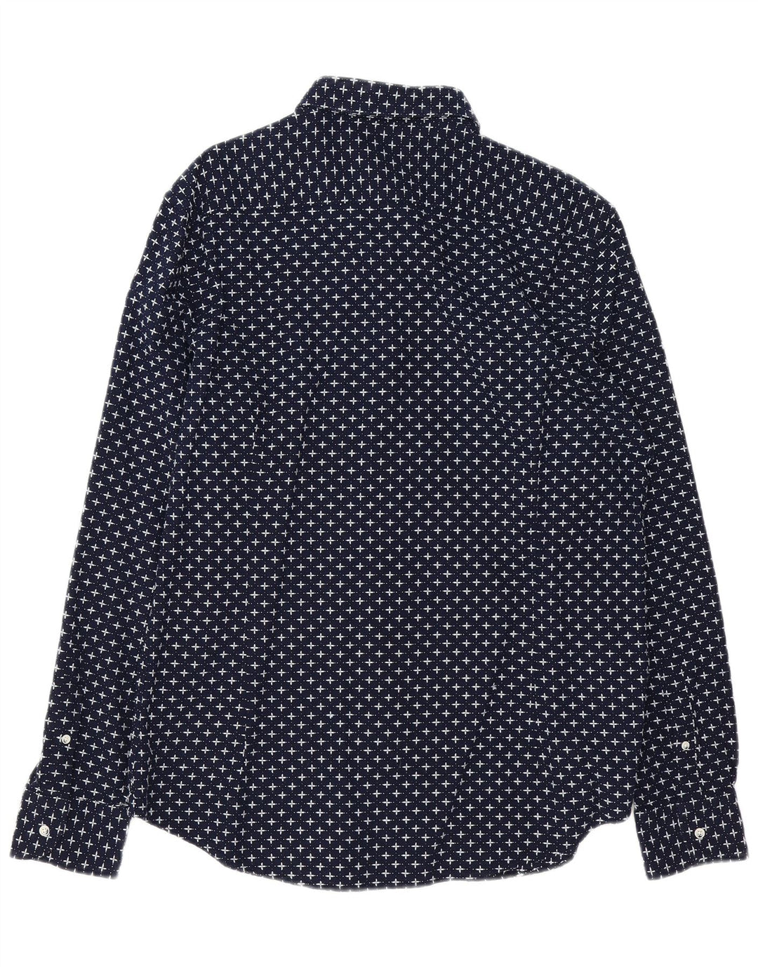 MASSIMO DUTTI Mens Shirt Large Navy Blue Spotted Cotton