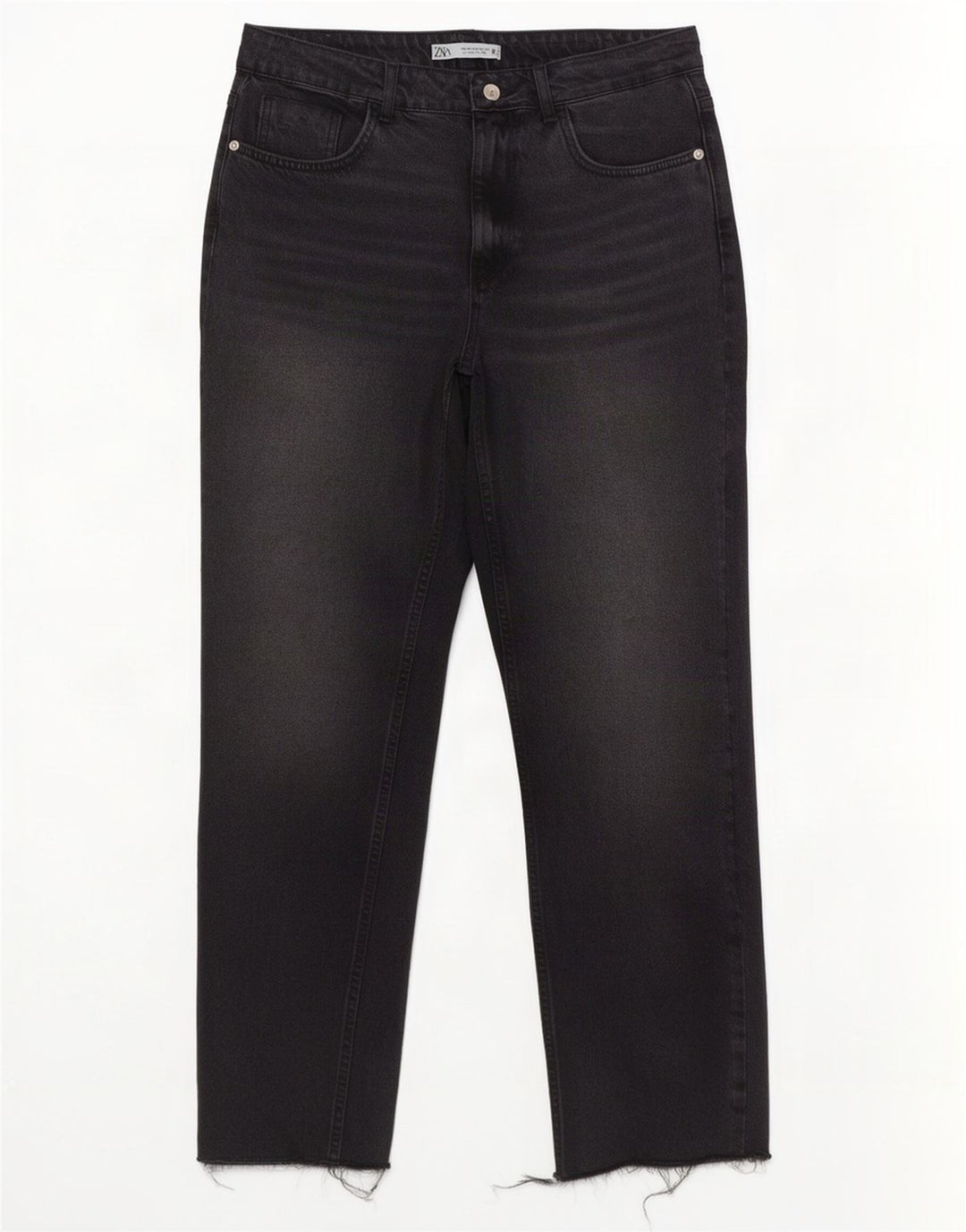 Zara Dame Højtaljede Straight Jeans EU 40 Medium W30 L29 Grå