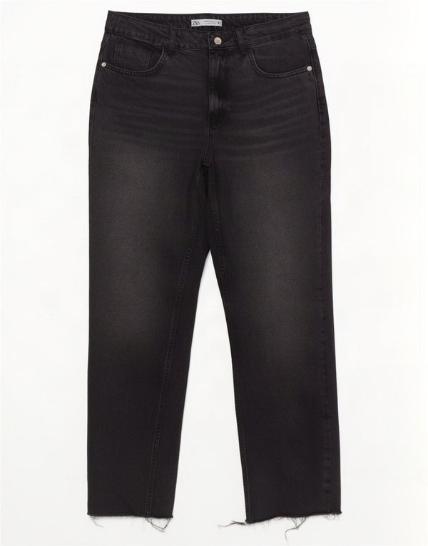 Zara Dame Højtaljede Straight Jeans EU 40 Medium W30 L29 Grå
