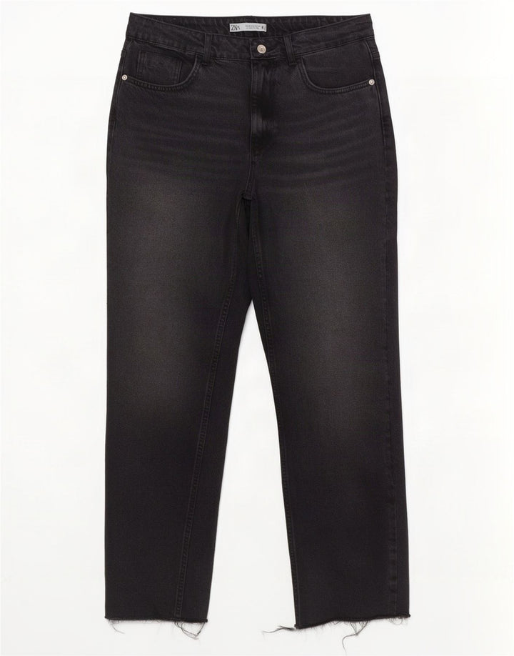 Zara Dame Højtaljede Straight Jeans EU 40 Medium W30 L29 Grå