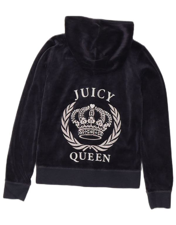 Juicy Couture piger grafisk hættetrøje med lynlås 8-9 år stor marineblå