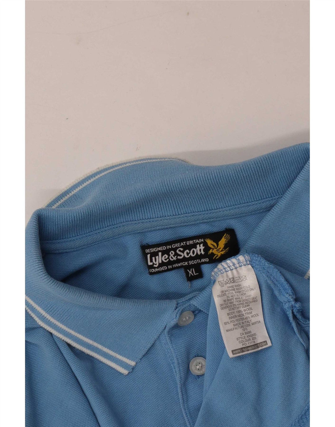 Lyle & Scott herre poloshirt XL blå stribet uld
