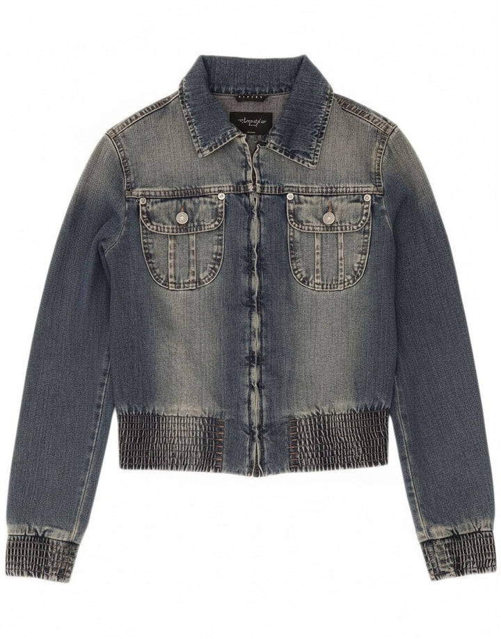 Sisley Womens Crop Denim Jacket UK 10 Small Blue Cotton