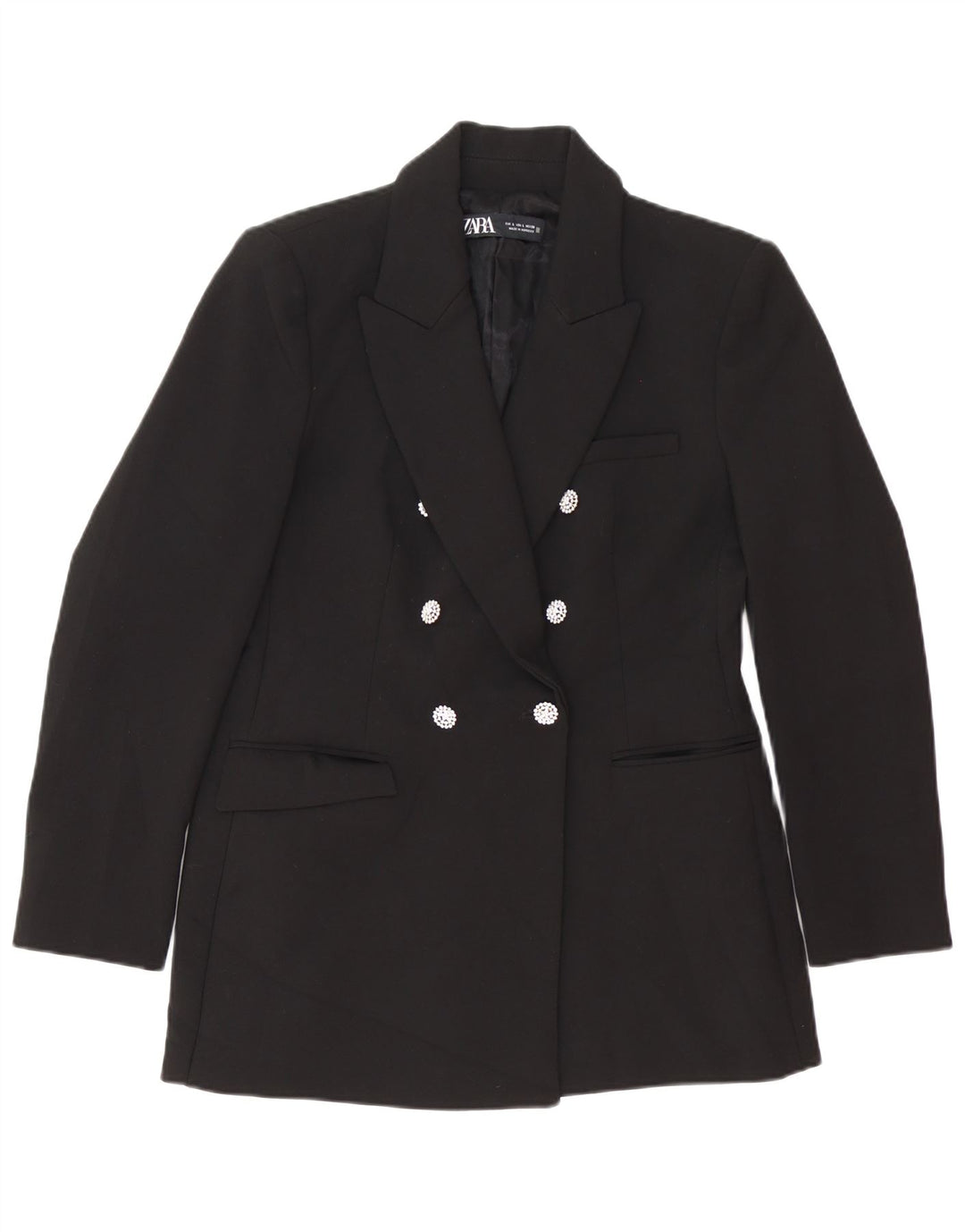 Zara Dame Dobbeltradet Blazer Jacket UK 14 Large Black