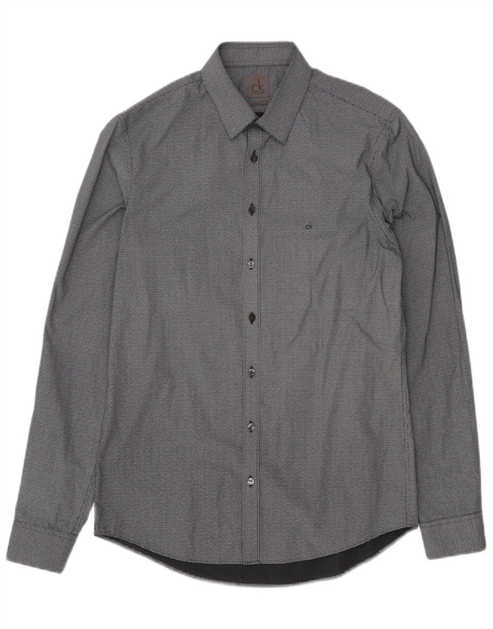 Calvin Klein Herre Slim Fit skjorte str. 38 15 Medium Sort sildebensbomuld