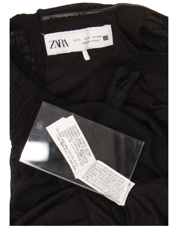 ZARA Dame Maxi Off Shoulder Kjole UK 8 Small Black Polyester