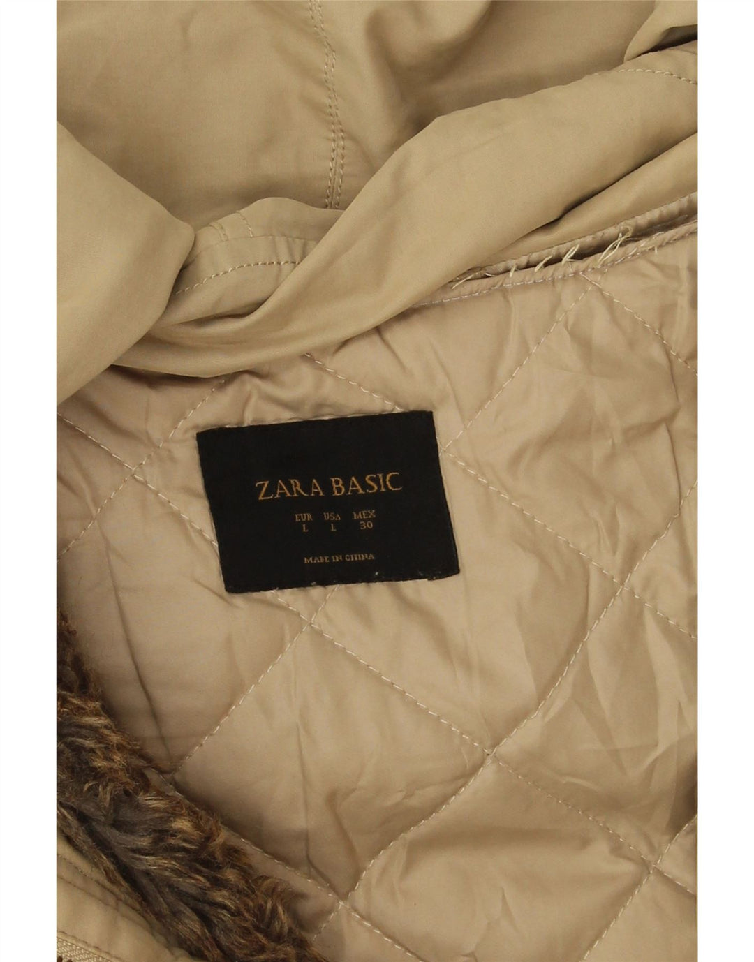 Zara Dame Hooded Parka Jacket UK 16 Large Beige
