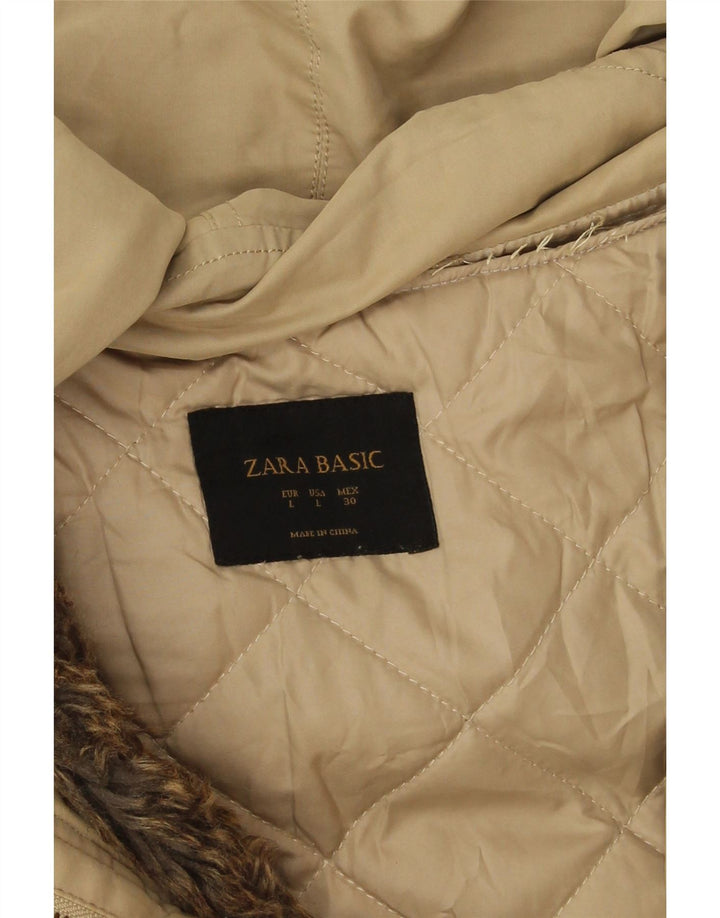Zara Dame Hooded Parka Jacket UK 16 Large Beige