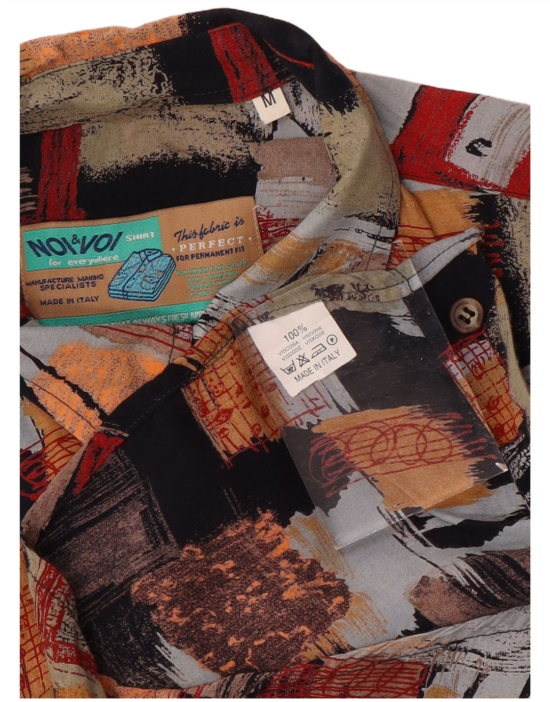 Vintage Kortærmet Herreskjorte Medium Flerfarvet Patchwork Viscose