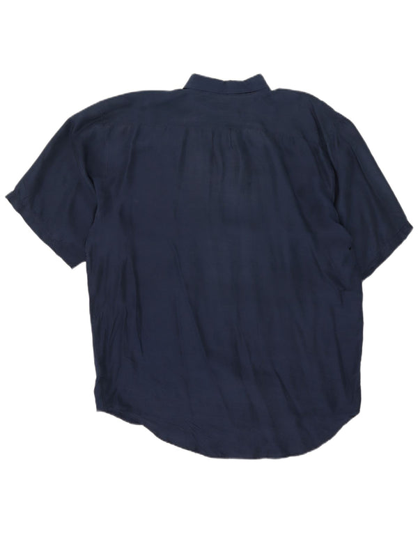 Vintage kortærmet herreskjorte XL marineblå silke