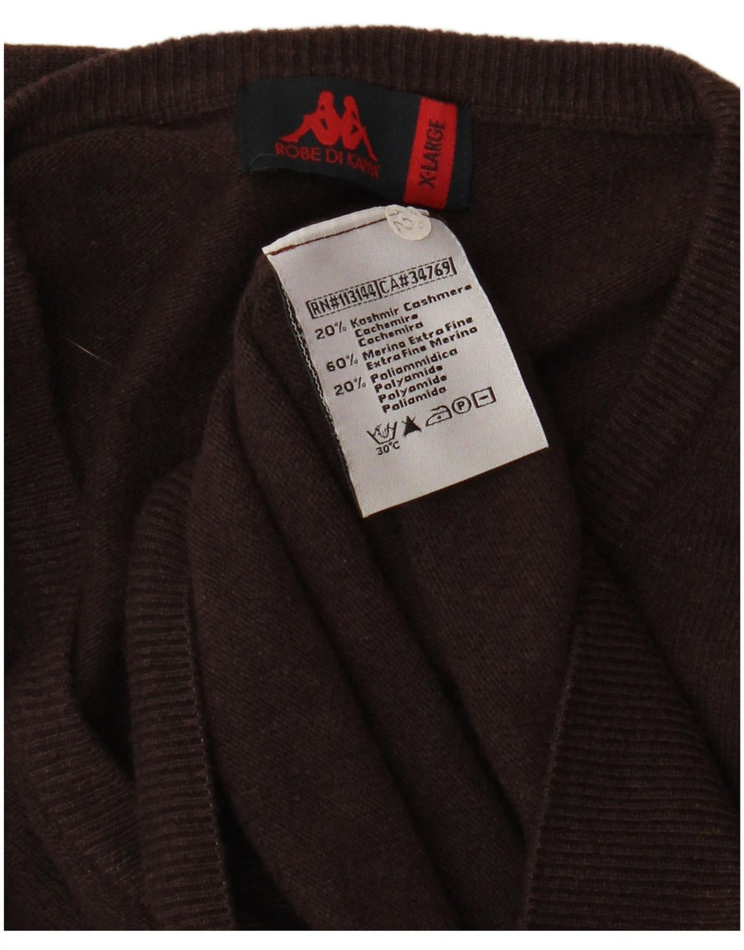 KAPPA Herre V-hals sweater XL Brun Uld