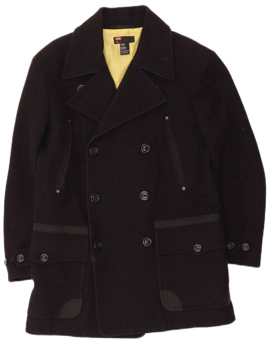 Diesel Herre Double Breasted Coat UK 40 Large Black Wool