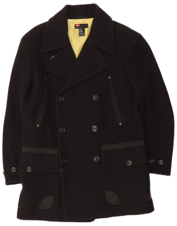 Diesel Herre Double Breasted Coat UK 40 Large Black Wool