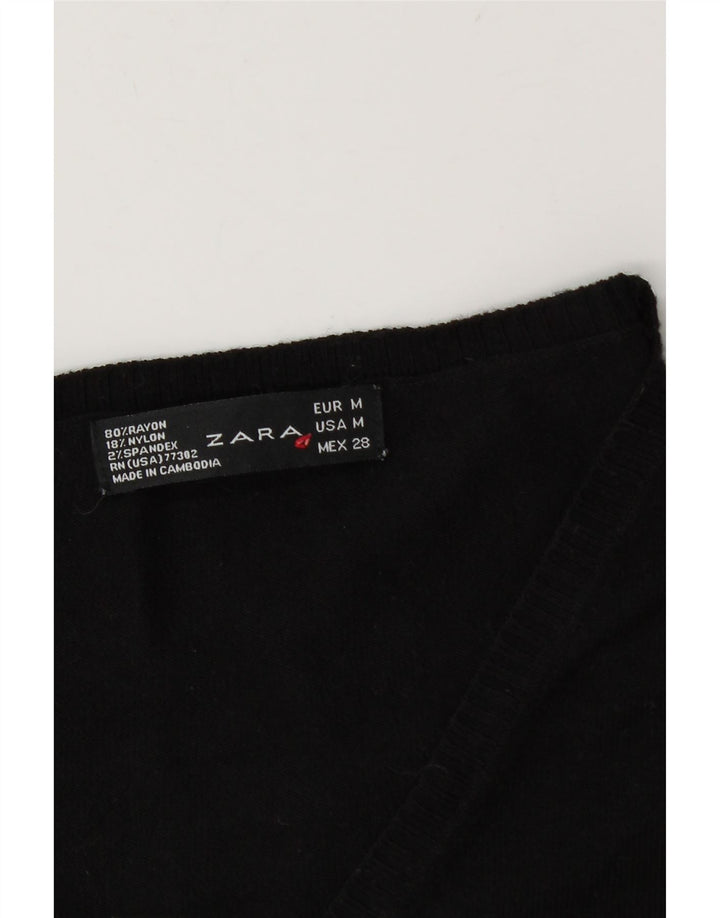 Zara Dame V-hals sweater UK 12 Medium Sort Rayon