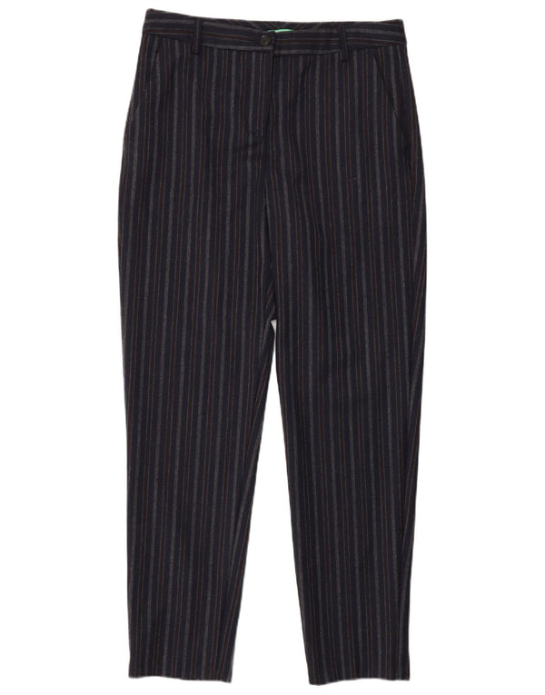 Benetton Dame Slim Casual Bukser UK 8 Small W27 L30 Marineblå Stribet