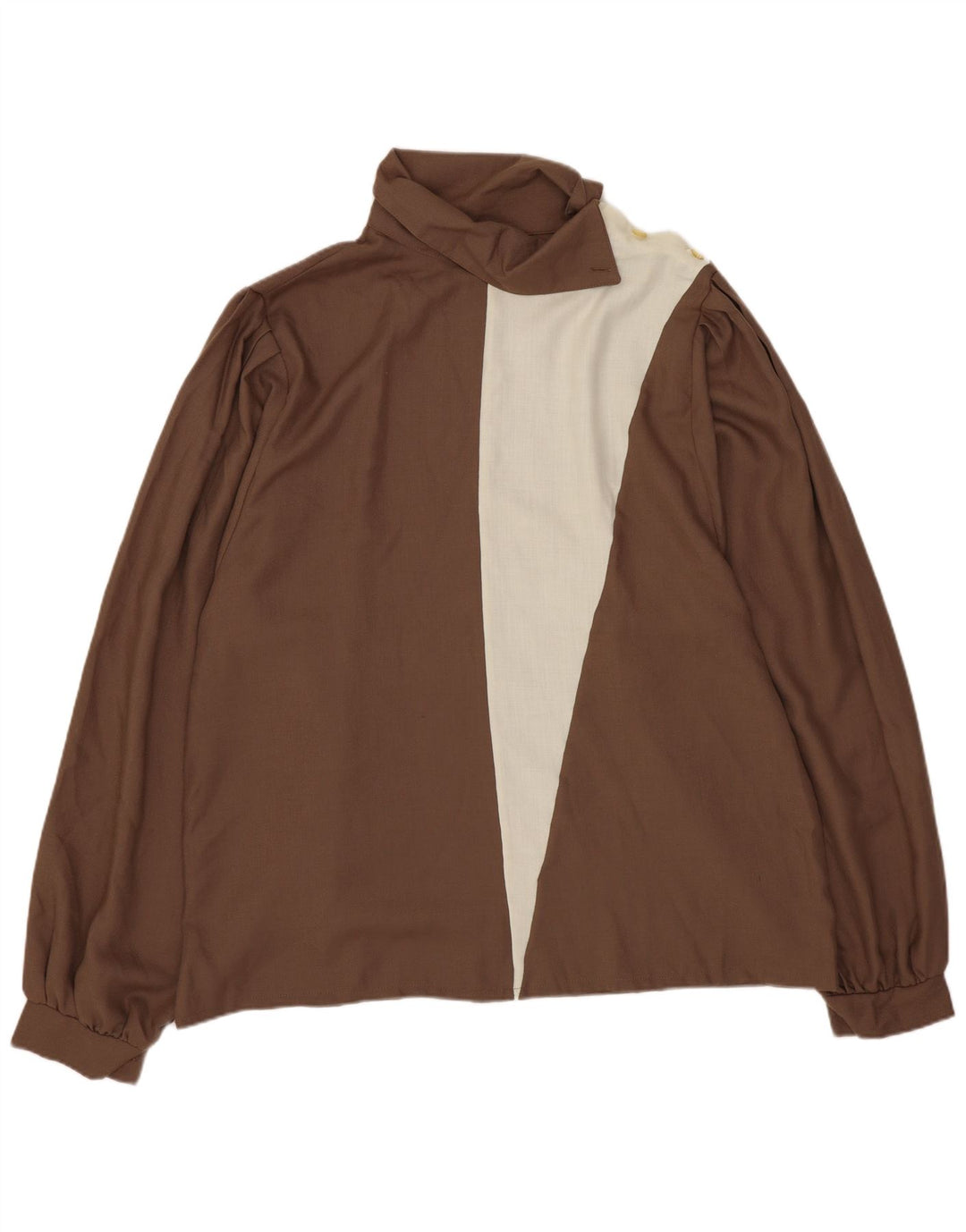 Vintage Dame Langærmet Bluse Top EU 44 XL Brun Colourblock Polyester