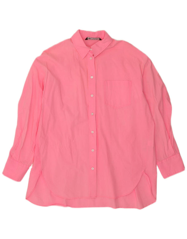 Zara Kvinders Oversized Skjortekjole UK 16 Large Pink Bomuld