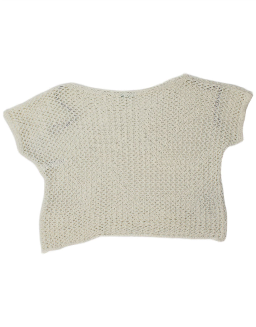 Benetton Womens Oversized Crochet Crop Top UK 10 Small White Bomuld