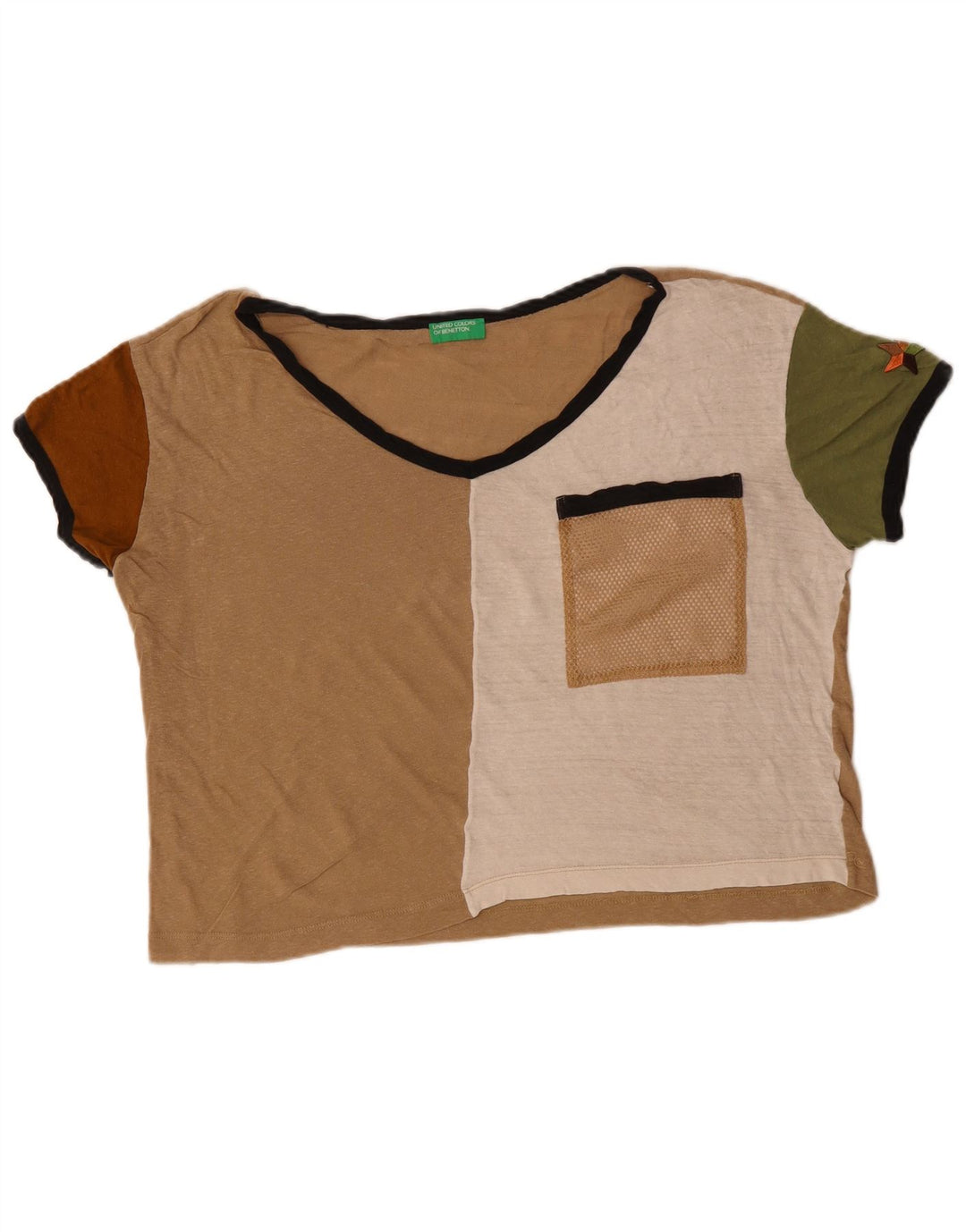 BENETTON Womens Crop T-Shirt Top UK 16 Stor flerfarvet Colourblock