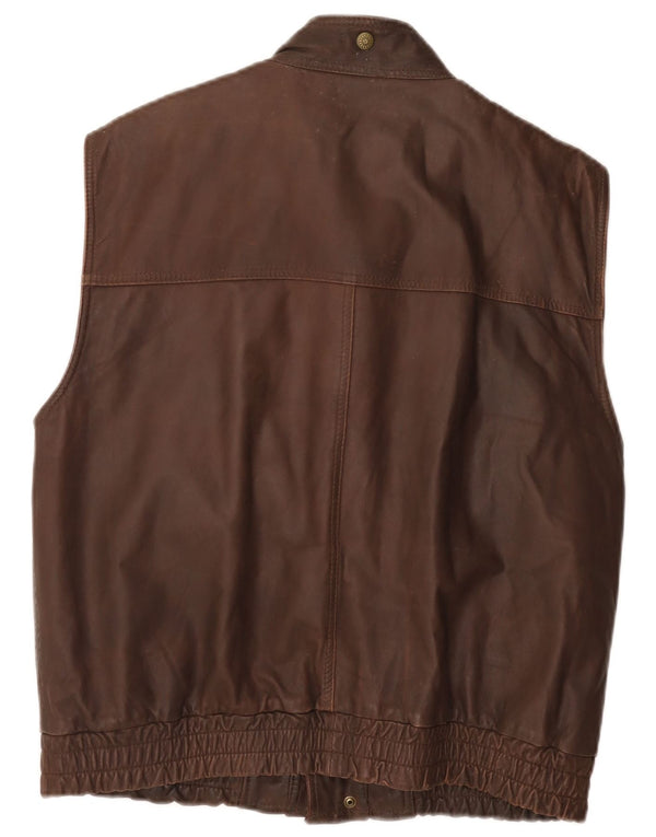 Vintage Herre Læder Utility Gilet UK 40 Large Brown