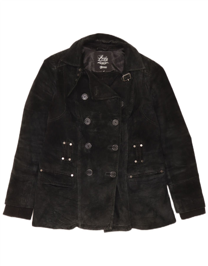 Vintage Dame Ruskind Pea Coat UK 18 XL sort læder