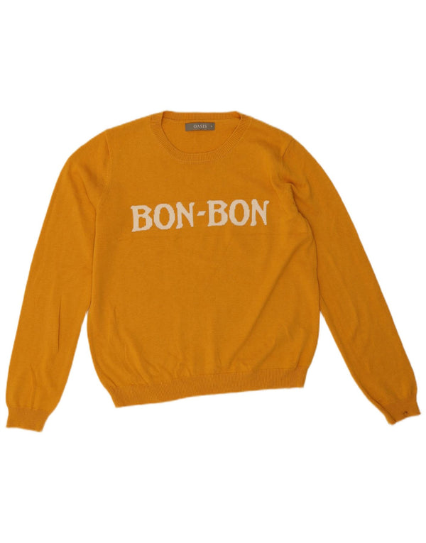 Oasis Dame grafisk rund hals sweater UK 14 Medium gul bomuld