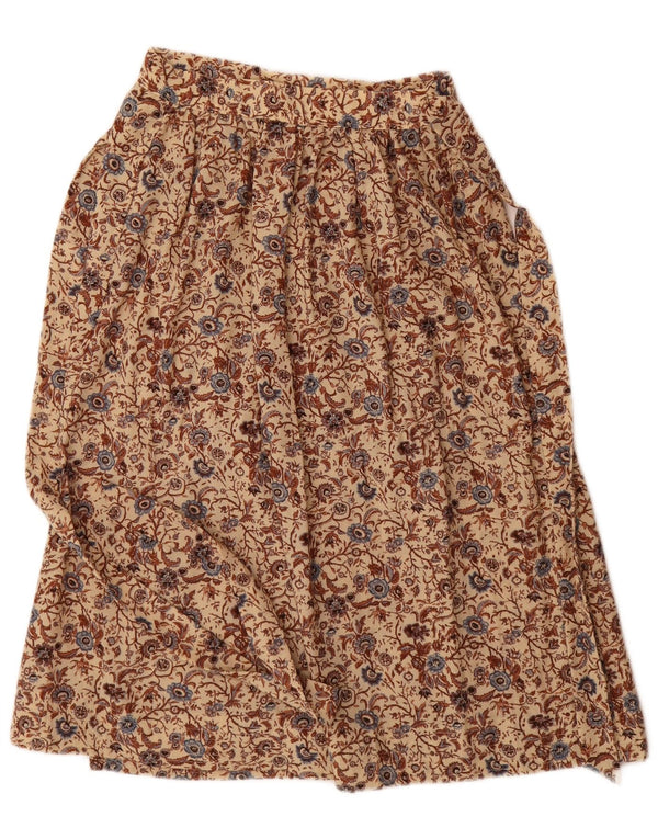 Vintage kvinders højtaljede A-linje nederdel IT 42 Medium W26 Beige blomsteruld