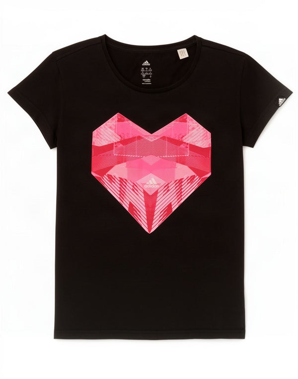Adidas Womens Climalite Graphic T-Shirt Top UK 8/10 Small Black Cotton