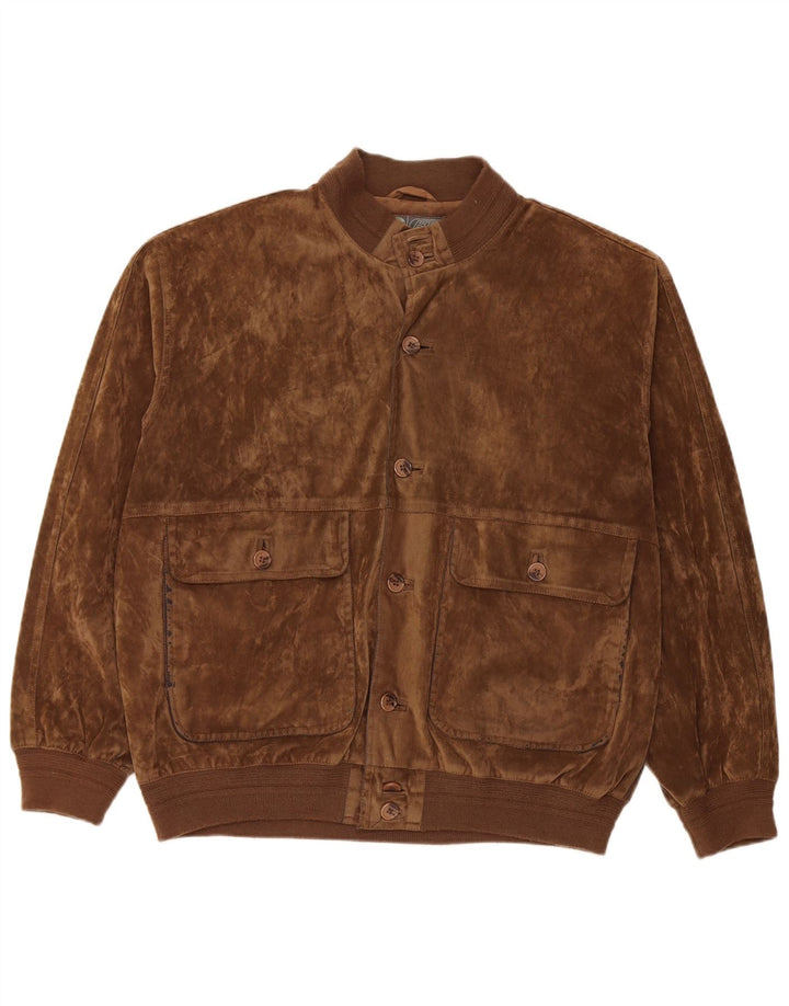 Vintage herre velour bomberjakke IT 52 XL brun silke