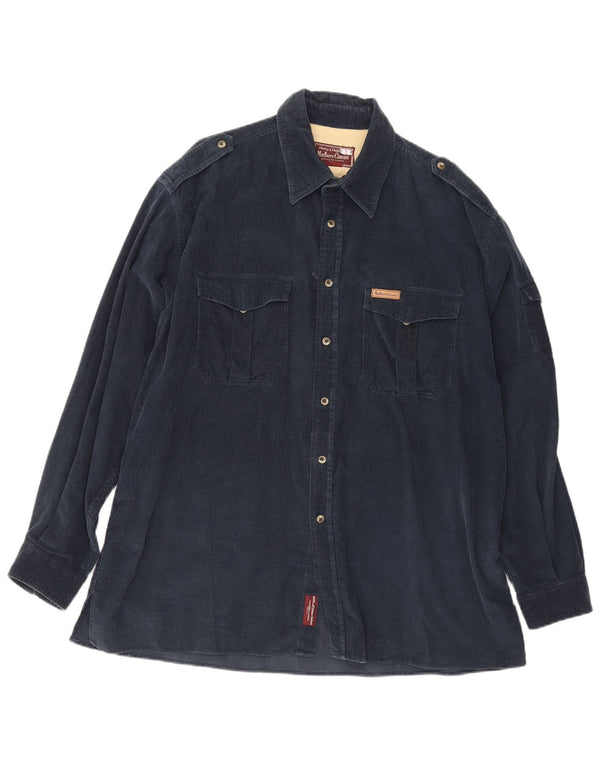 Marlboro Classics Herre Military Corduroy Shirt XL Navy Blue Cotton