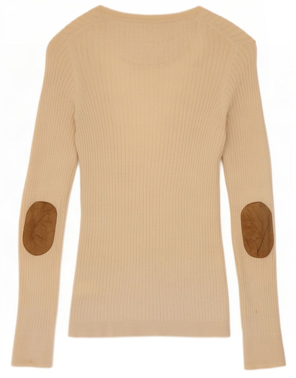 Massimo Dutti Womens Cardigan Sweater UK 14 Medium Beige Colourblock Cotton