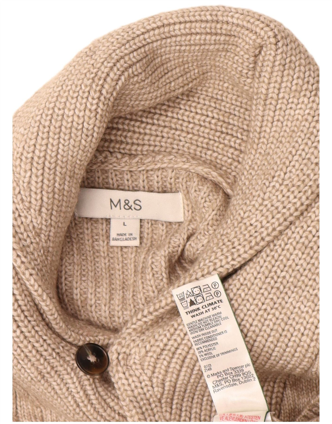 Marks & Spencer Herre Cardigan Sweater Stor Beige Polyester
