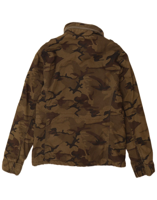 Superdry Militærjakke med hætte til mænd UK 38 Medium Khaki Camouflage Bomuld