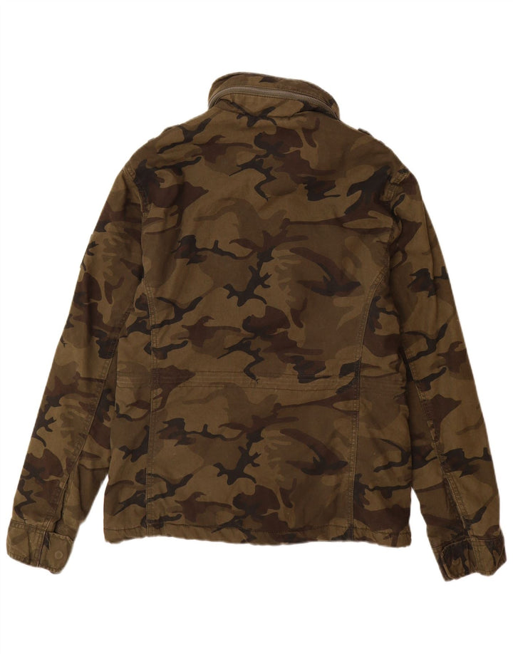 Superdry Militærjakke med hætte til mænd UK 38 Medium Khaki Camouflage Bomuld