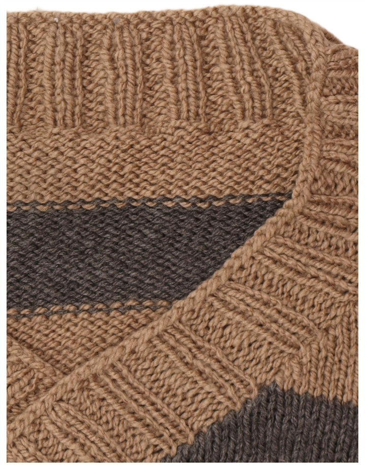 VINTAGE Herre V-hals sweater XL Beige stribet