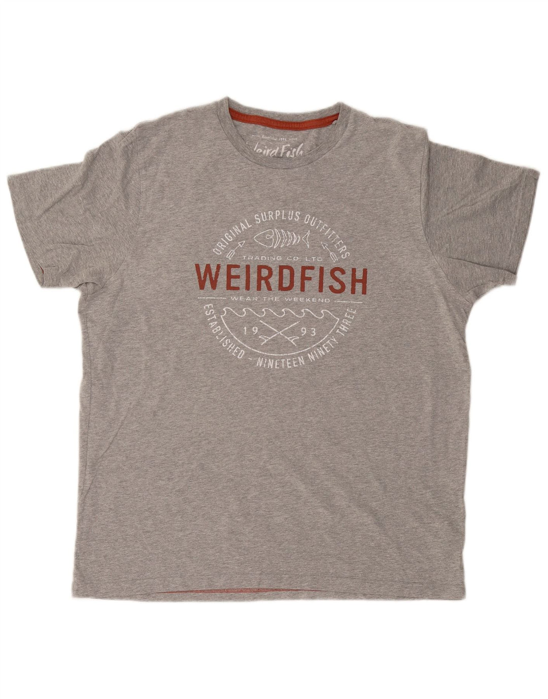 WEIRD FISH Herre Grafisk T-Shirt Top Stor Grå Bomuld