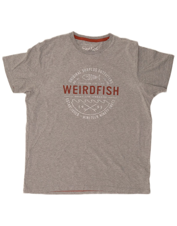 WEIRD FISH Herre Grafisk T-Shirt Top Stor Grå Bomuld