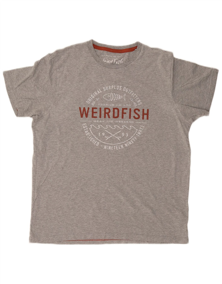 WEIRD FISH Herre Grafisk T-Shirt Top Stor Grå Bomuld