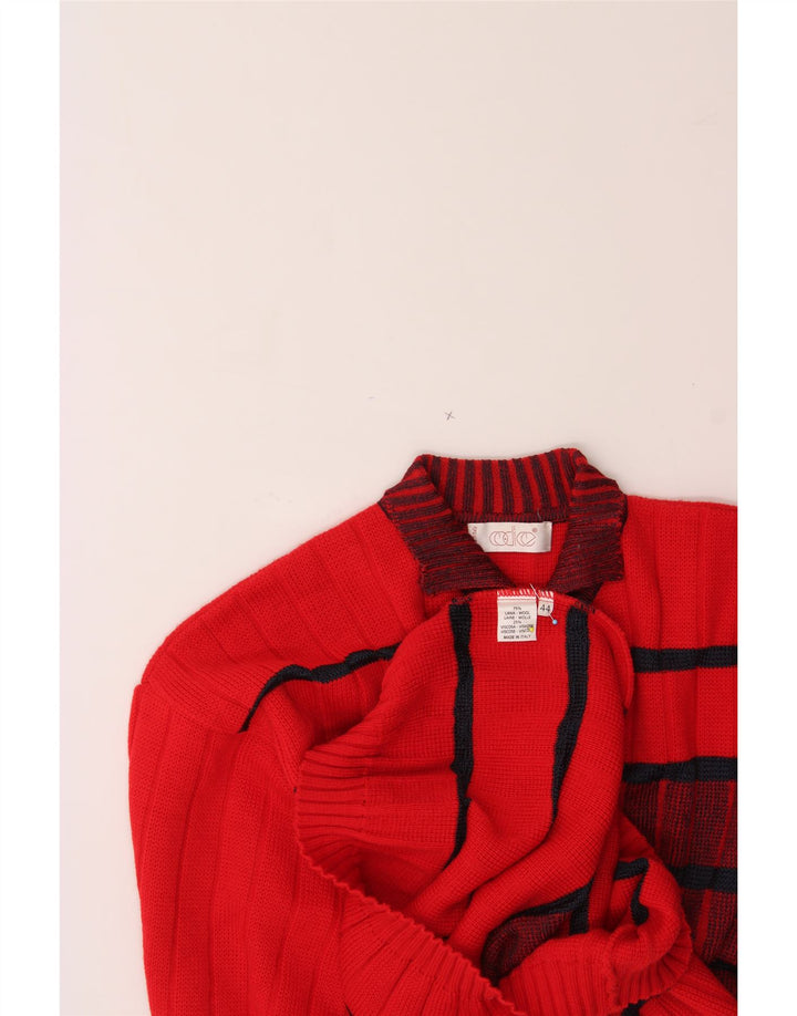 CODICE Womens Polo Neck Jumper Sweater IT 44 Medium Red Striped Wool Vintage Codice and Second-Hand Codice from Messina Hembry 