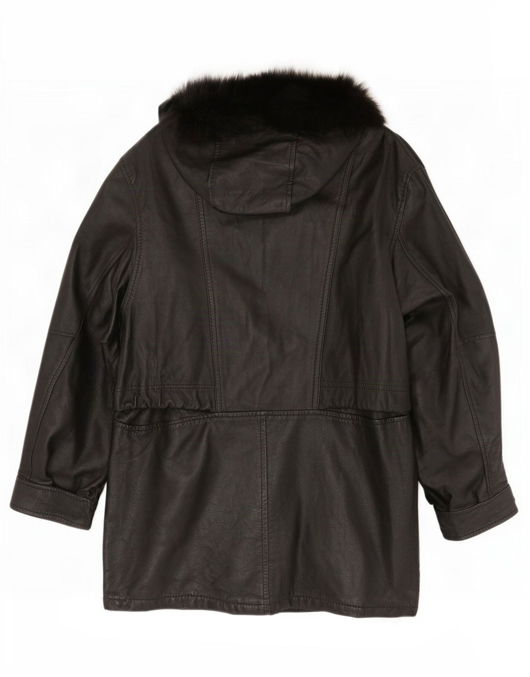 Vintage Dame Hætte Oversized Læder Frakke IT 42 Medium Sort