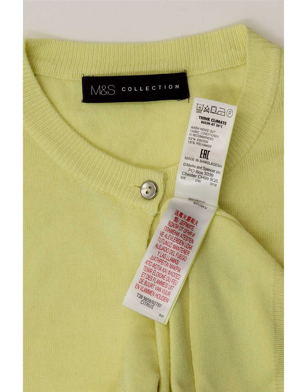 Marks & Spencer Dame Cardigan Sweater UK 10 Small Yellow Viscose