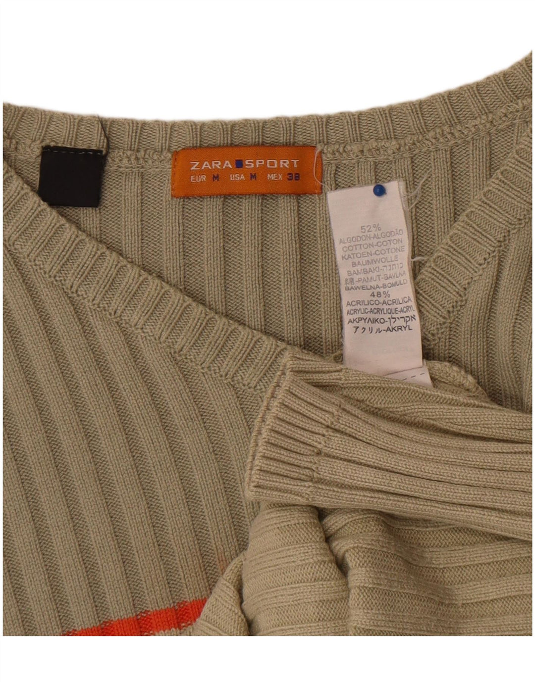 Zara Herre V-hals sweater Medium Beige Colourblock Bomuld