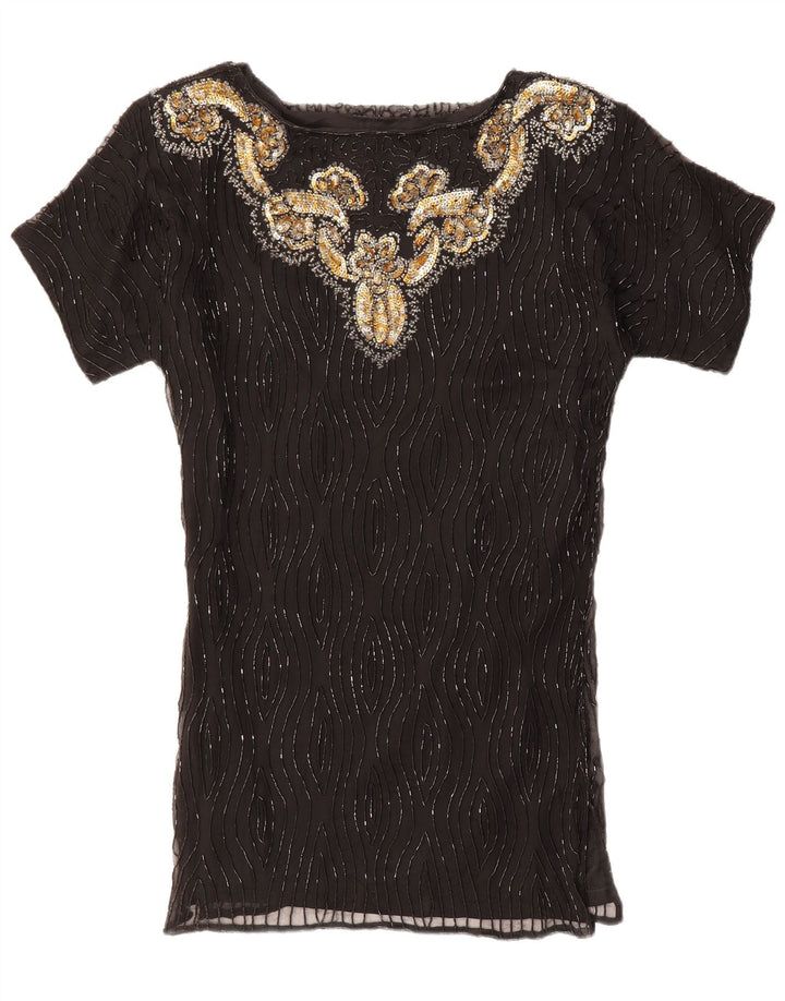 VINTAGE Womens Shift Dress UK 14 Medium Black
