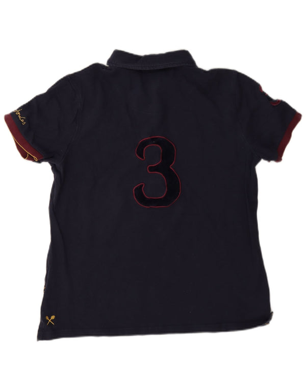 Joules Graphic Polo Shirt UK 14 Large Navy Blue Colourblock Bomuld