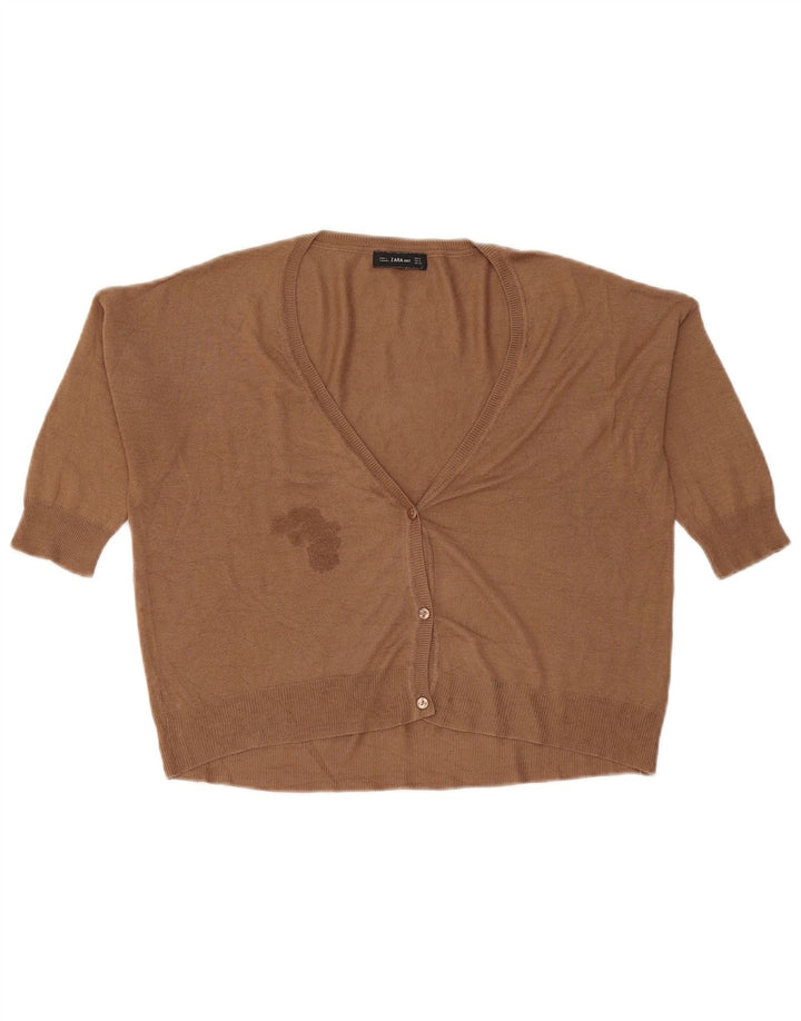 Zara Dame 3/4 ærmet oversized cardigan sweater UK 14 Medium Brown