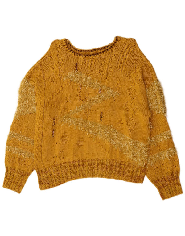 Vintage Dame Boat Neck Jumper Sweater UK 18 XL Gul