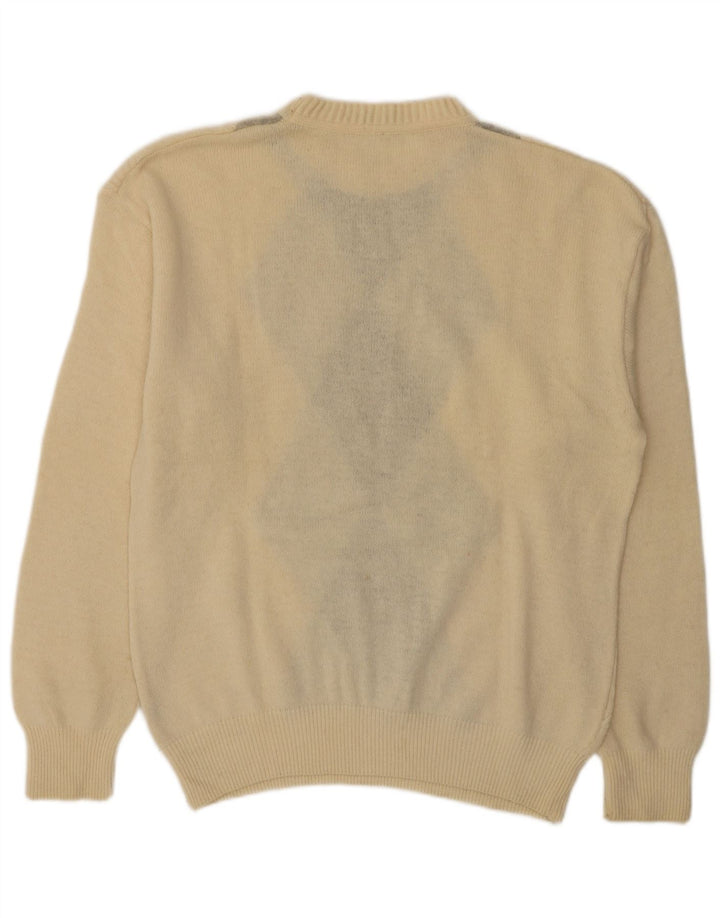Vintage herre sweater med rund hals IT 50 Medium Off White Argyle/diamant
