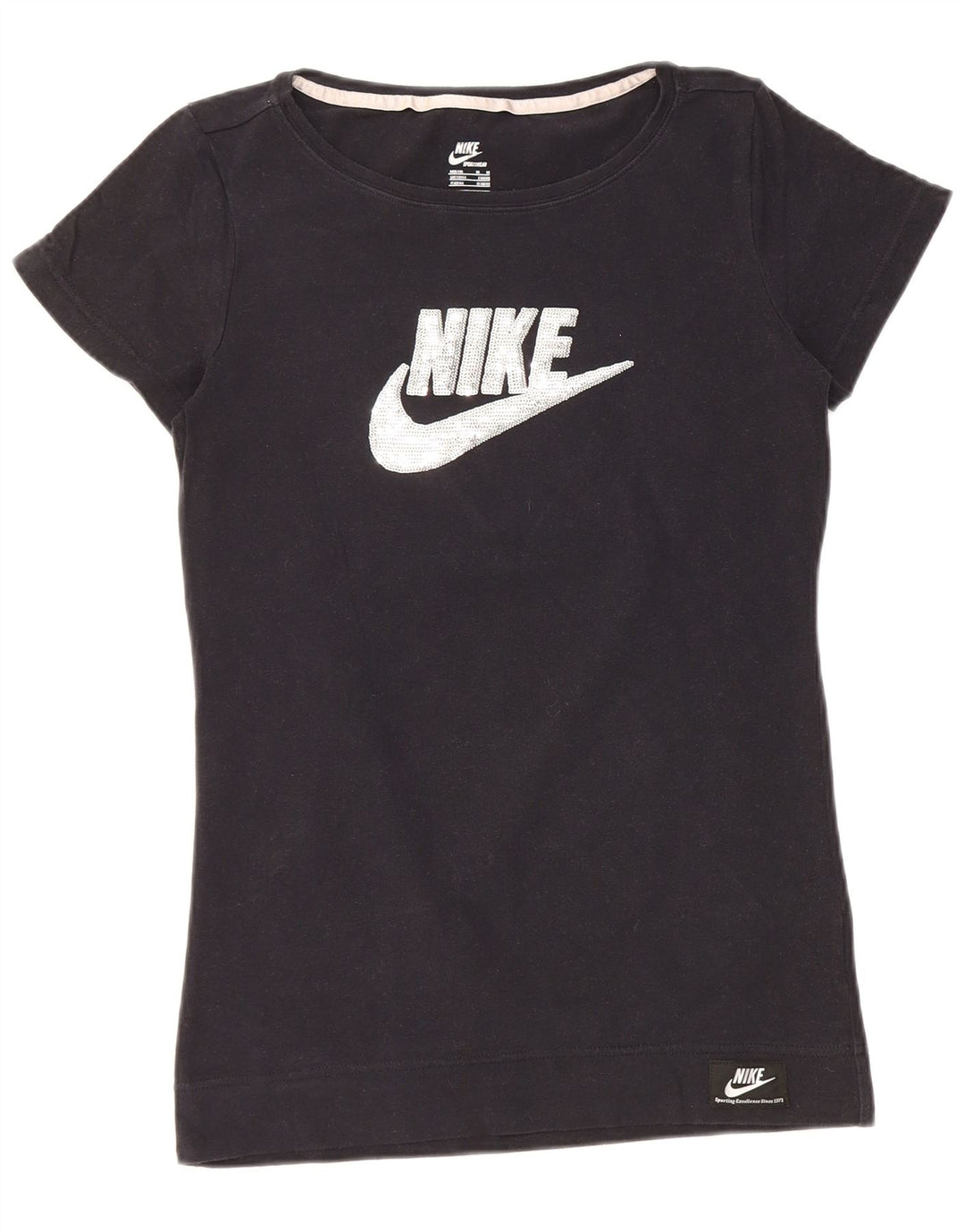 NIKE grafisk T-shirt top til kvinder UK 12/14 Medium Sort