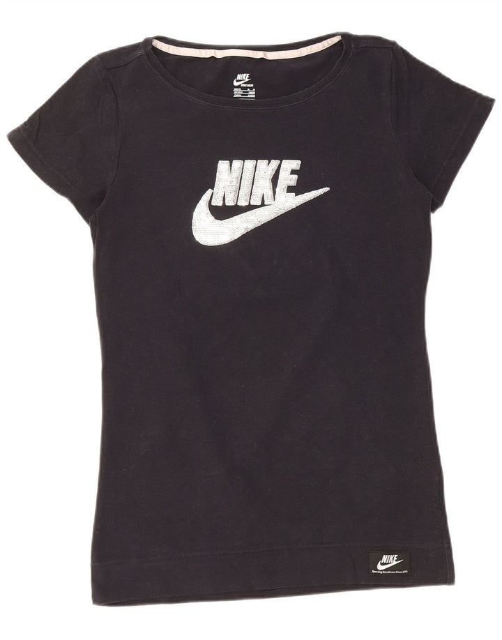 NIKE grafisk T-shirt top til kvinder UK 12/14 Medium Sort